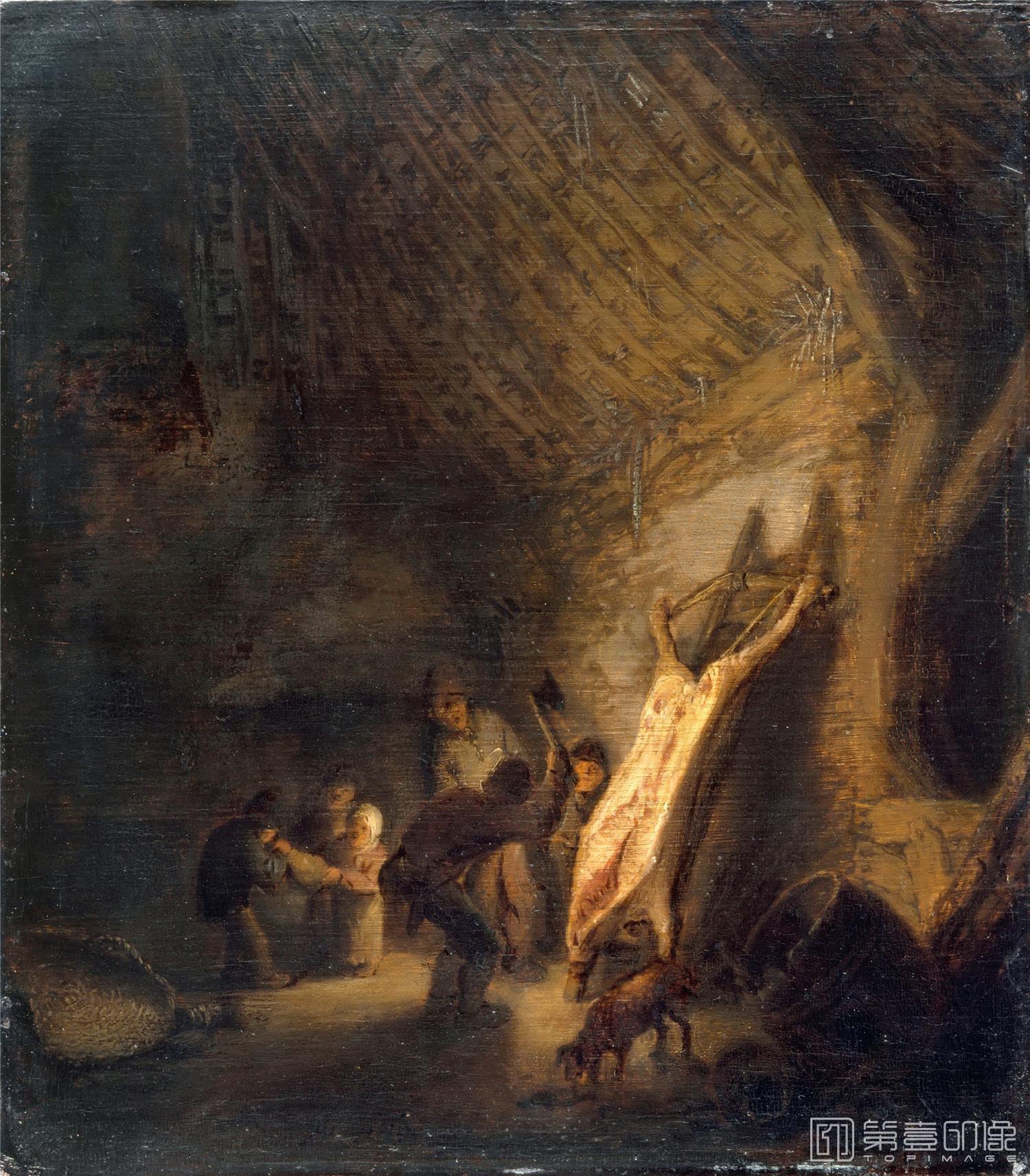 油画-卢浮宫-Adriaen van OstadeEvisceration of a hog-0037